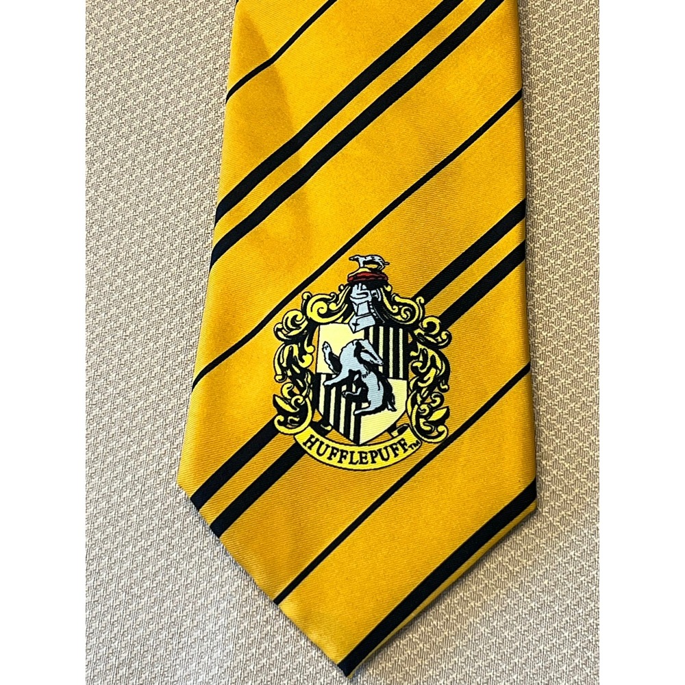 Harry Potter Hufflepuff House Necktie Yellow Striped Crest Halloween Costume Tie